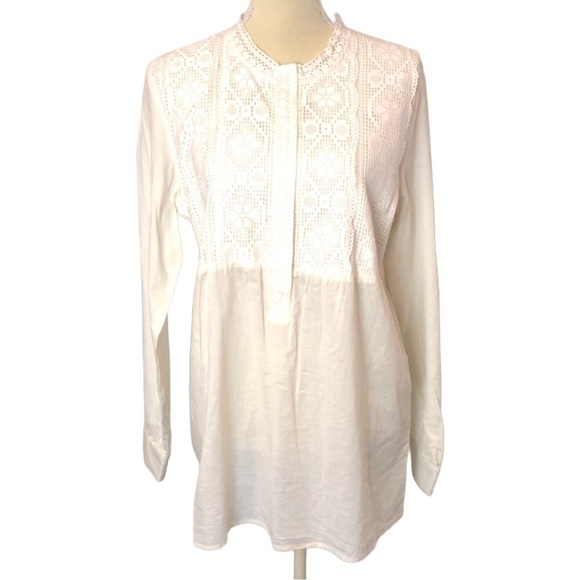 Caribbean Joe Cotton Lace Embellished Tunic  L - Picture 1 of 10